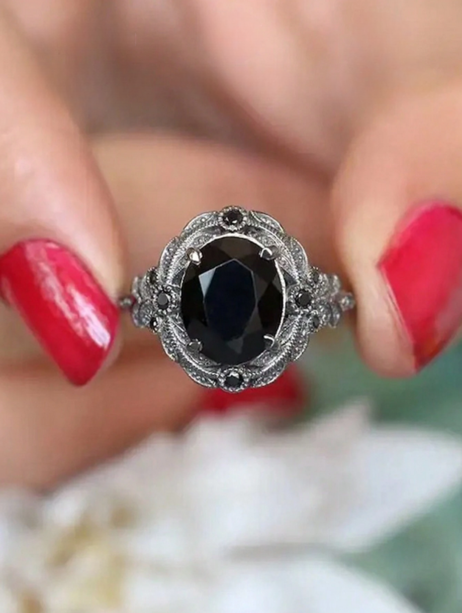 Antik Sort Moissanit Ring |Vintage S925