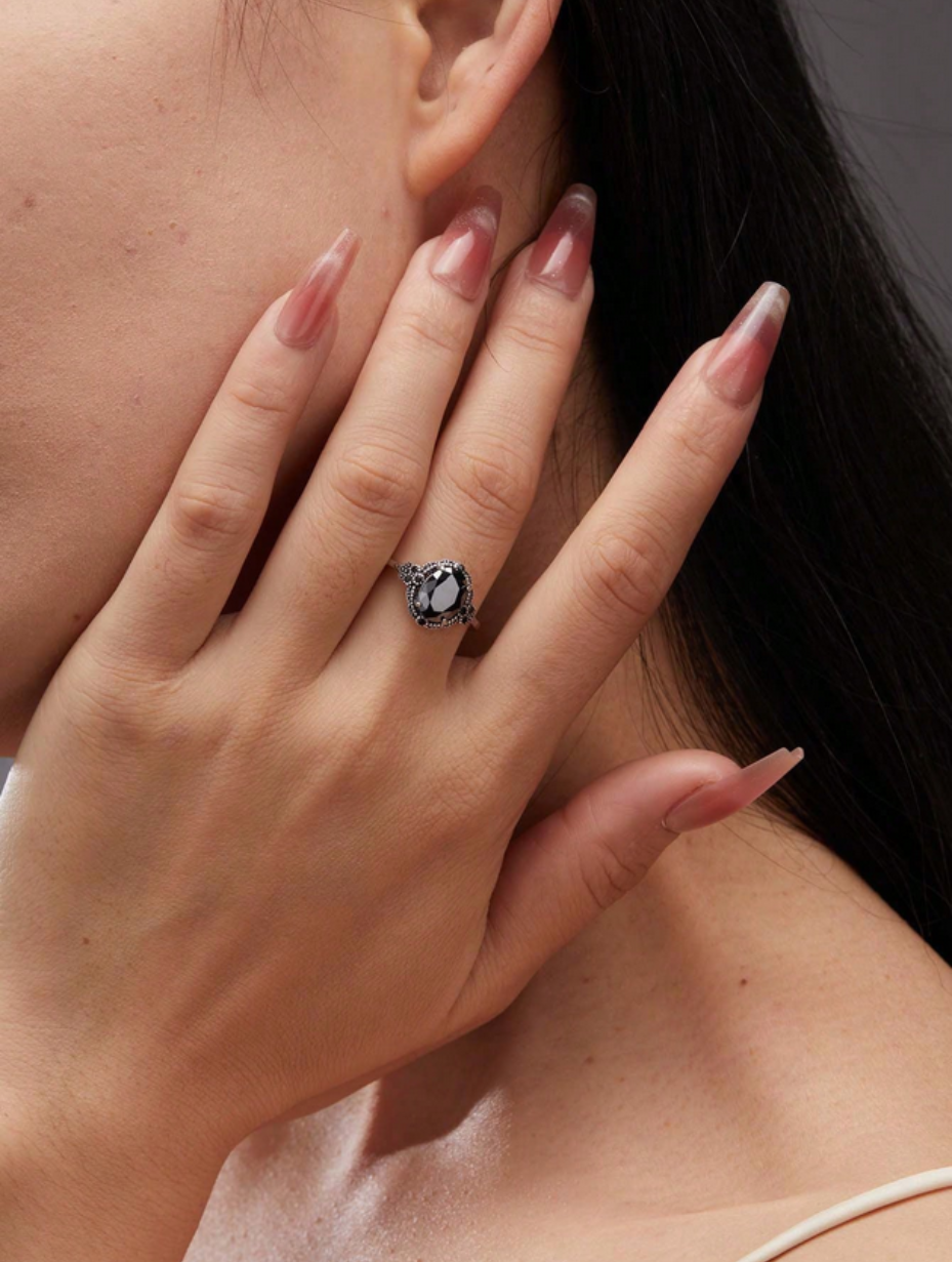 Antik Sort Moissanit Ring |Vintage S925