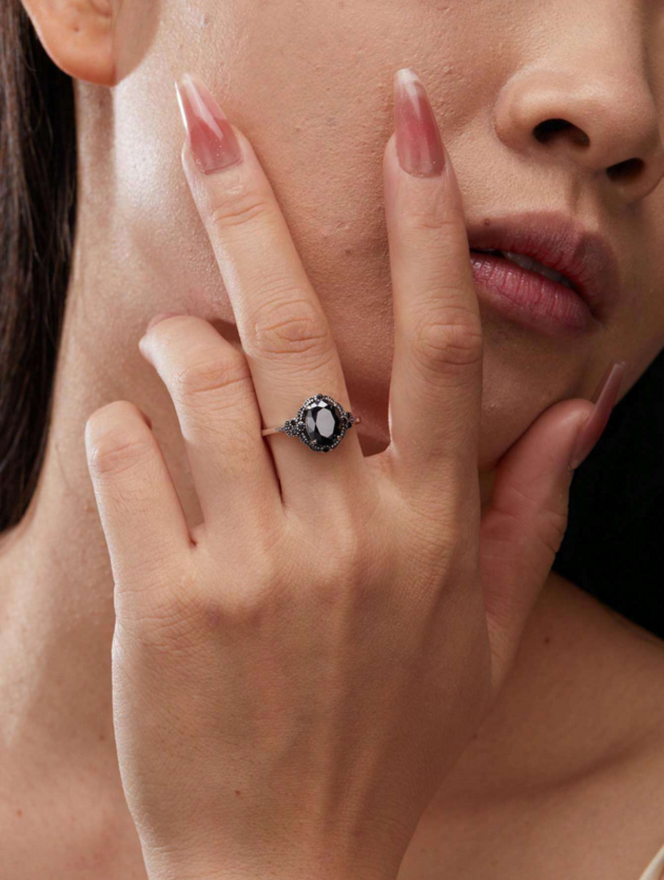 Antik Sort Moissanit Ring |Vintage S925