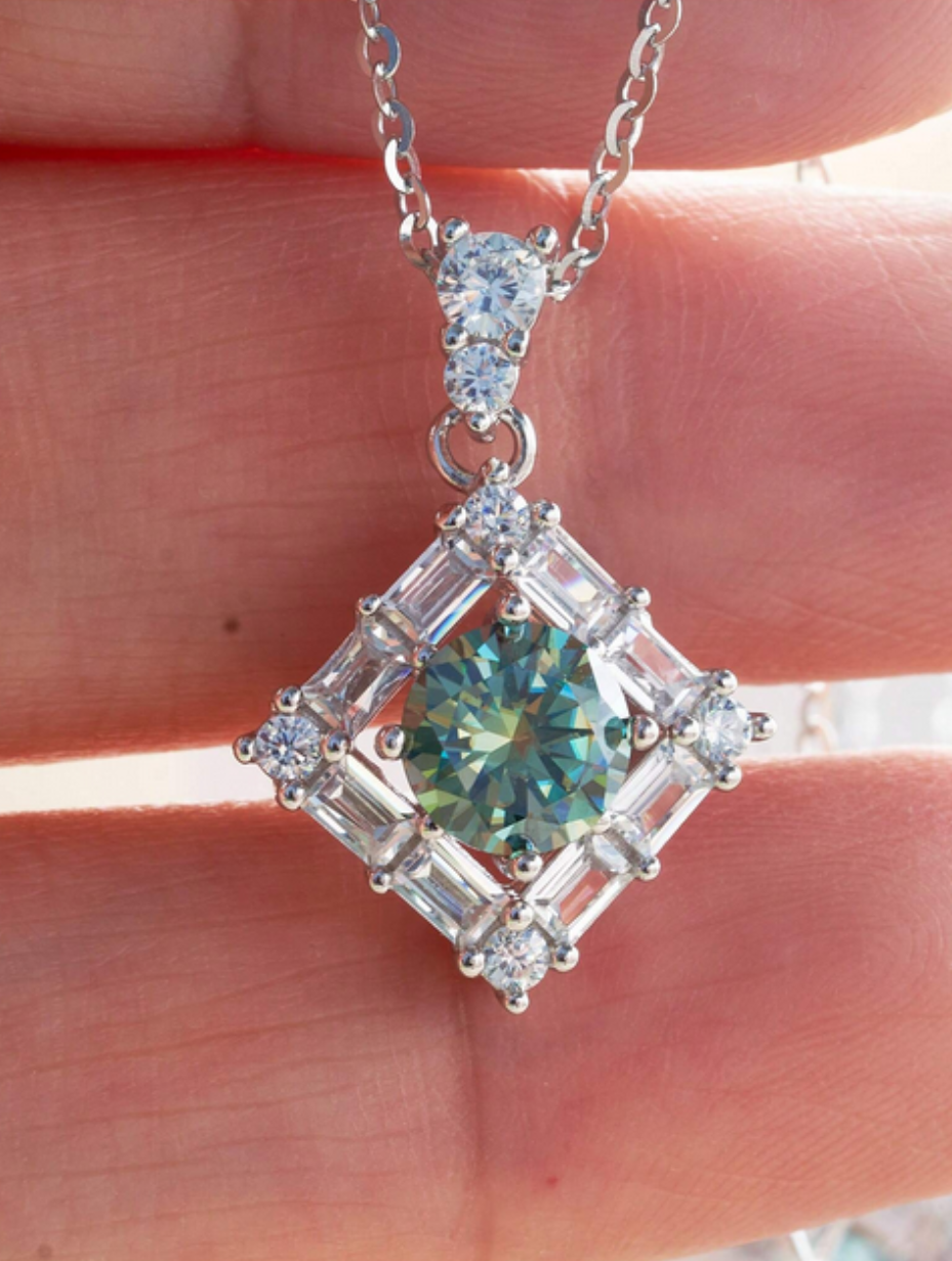Elegant Moissanite Pendant Necklace | Geometric Design