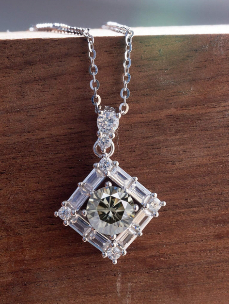 Elegant Moissanite Pendant Necklace | Geometric Design