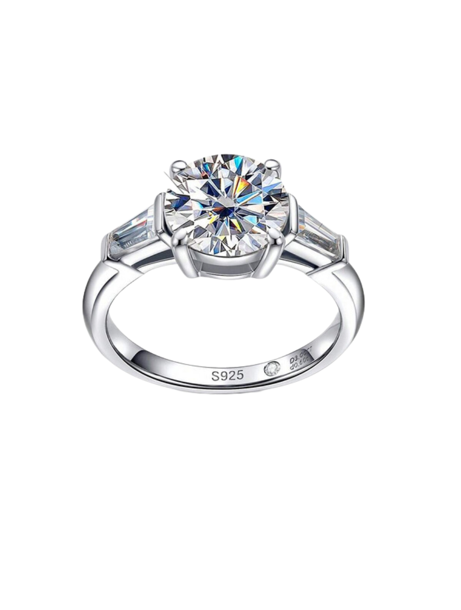 Moissanit Forlovelses Ring | Sterlingsølv med 3 Sten