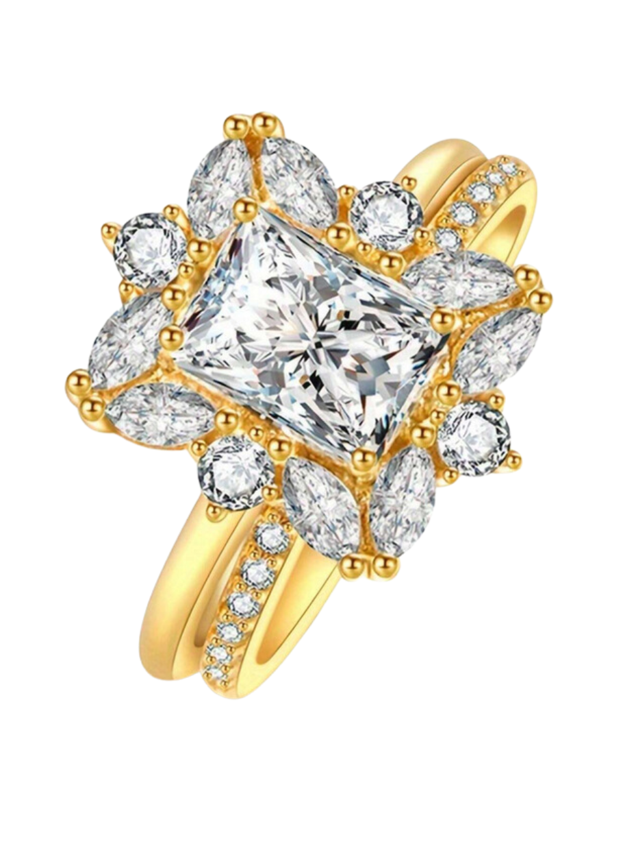 Moissanit Asymmetrisk Guld Ring | 925 Sterling Sølv