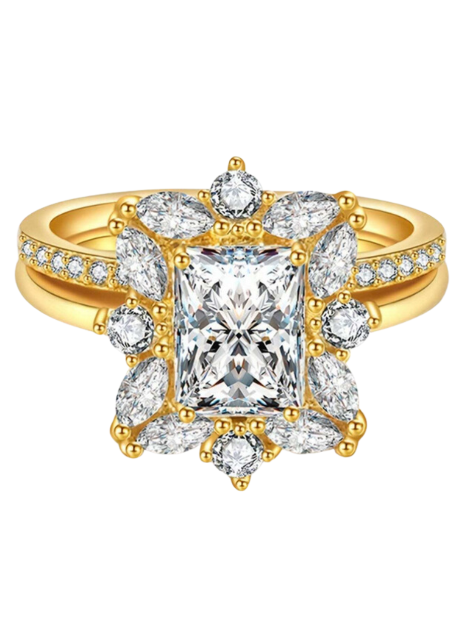 Moissanit Asymmetrisk Guld Ring | 925 Sterling Sølv