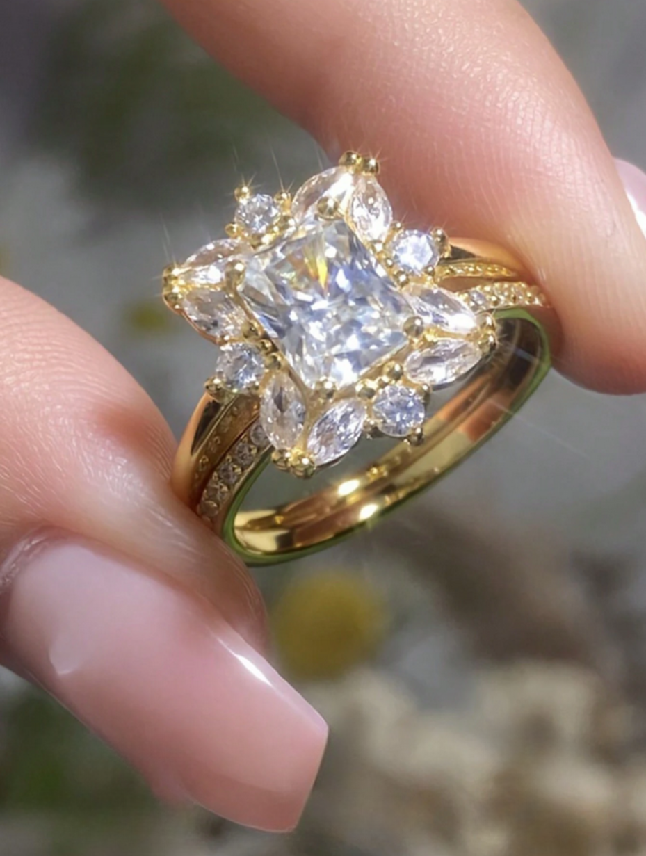 Moissanit Asymmetrisk Guld Ring | 925 Sterling Sølv