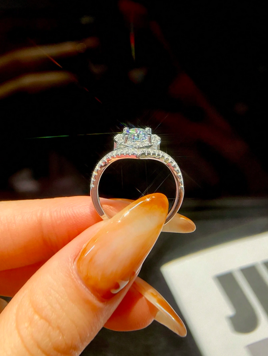 Moissanit Hul Hjerte Ring | 925 Sterling Sølv