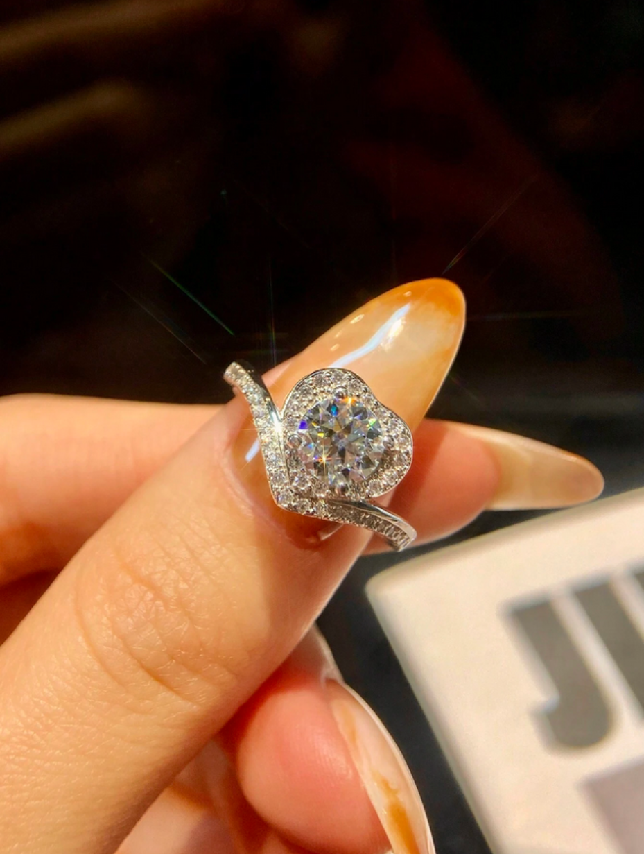 Moissanit Hul Hjerte Ring | 925 Sterling Sølv