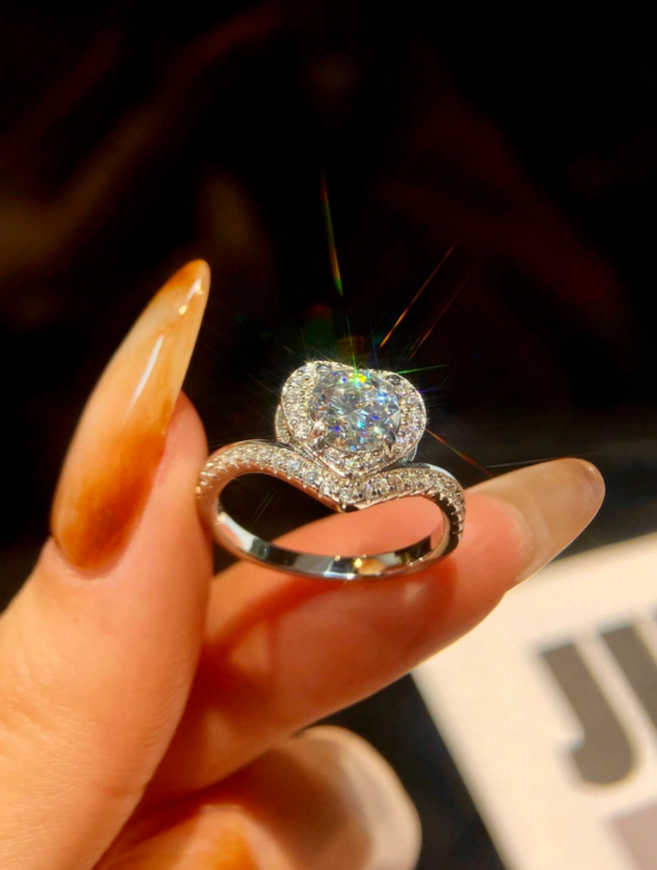 Moissanit Hul Hjerte Ring | 925 Sterling Sølv