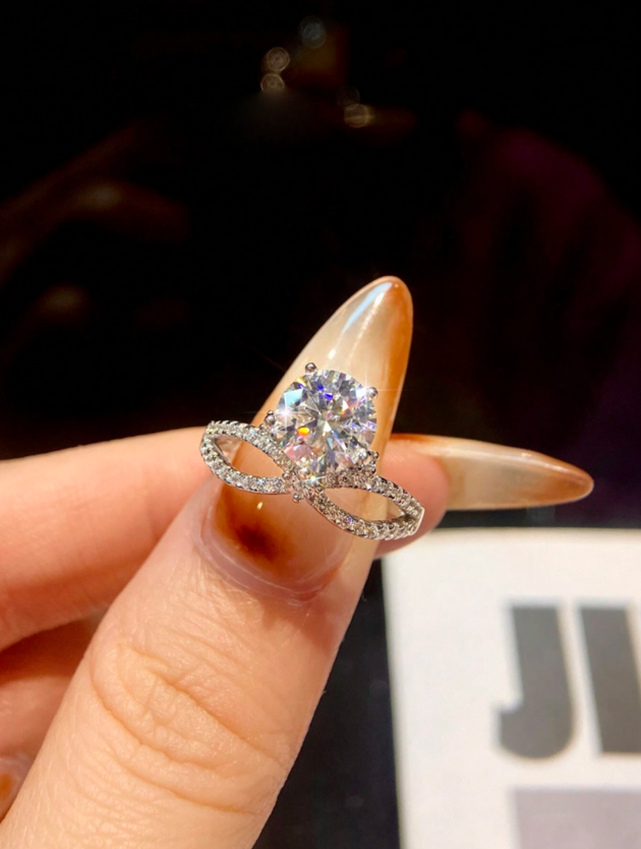 Moissanit Crossover Ring | 925 Sterling Sølv