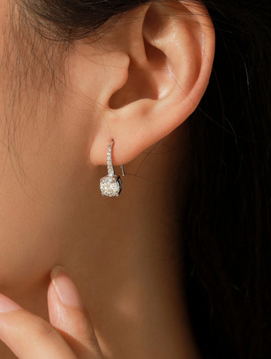Sterling Silver Moissanite Drop Earrings | Classic Luxury