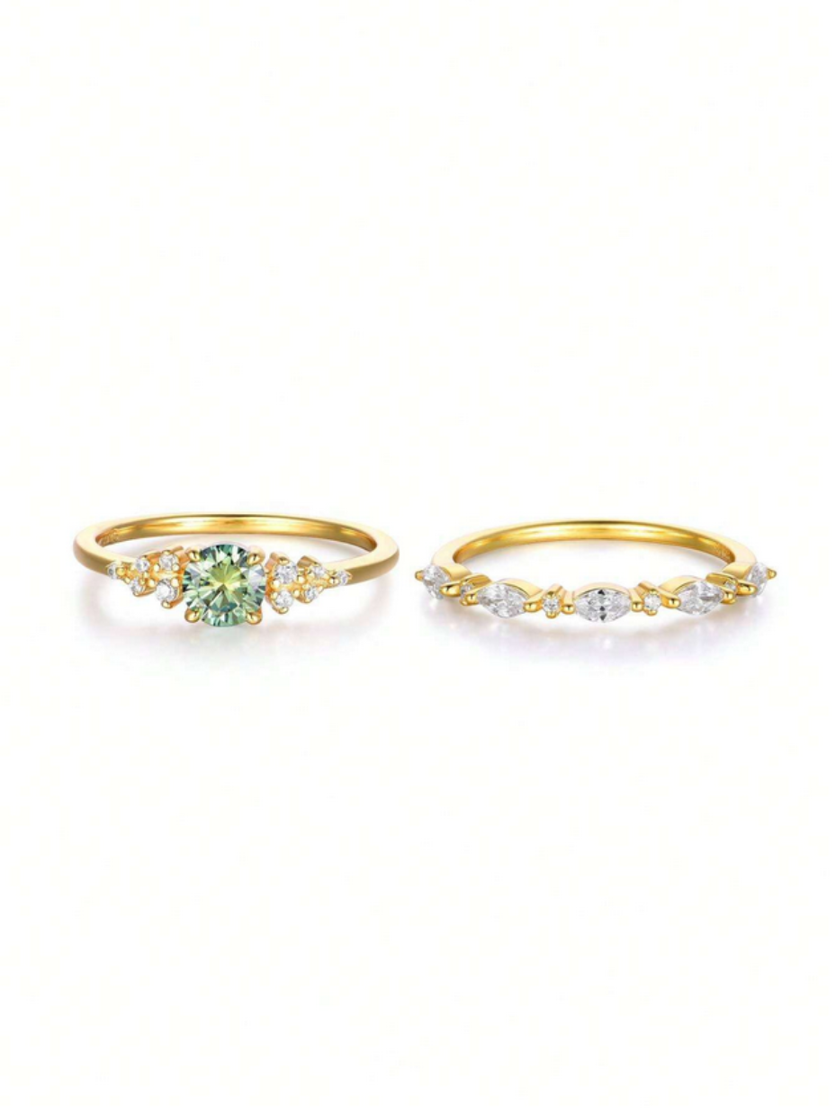Vintage Grøn Moissanit Ringsæt | S925 Sterlingsølv