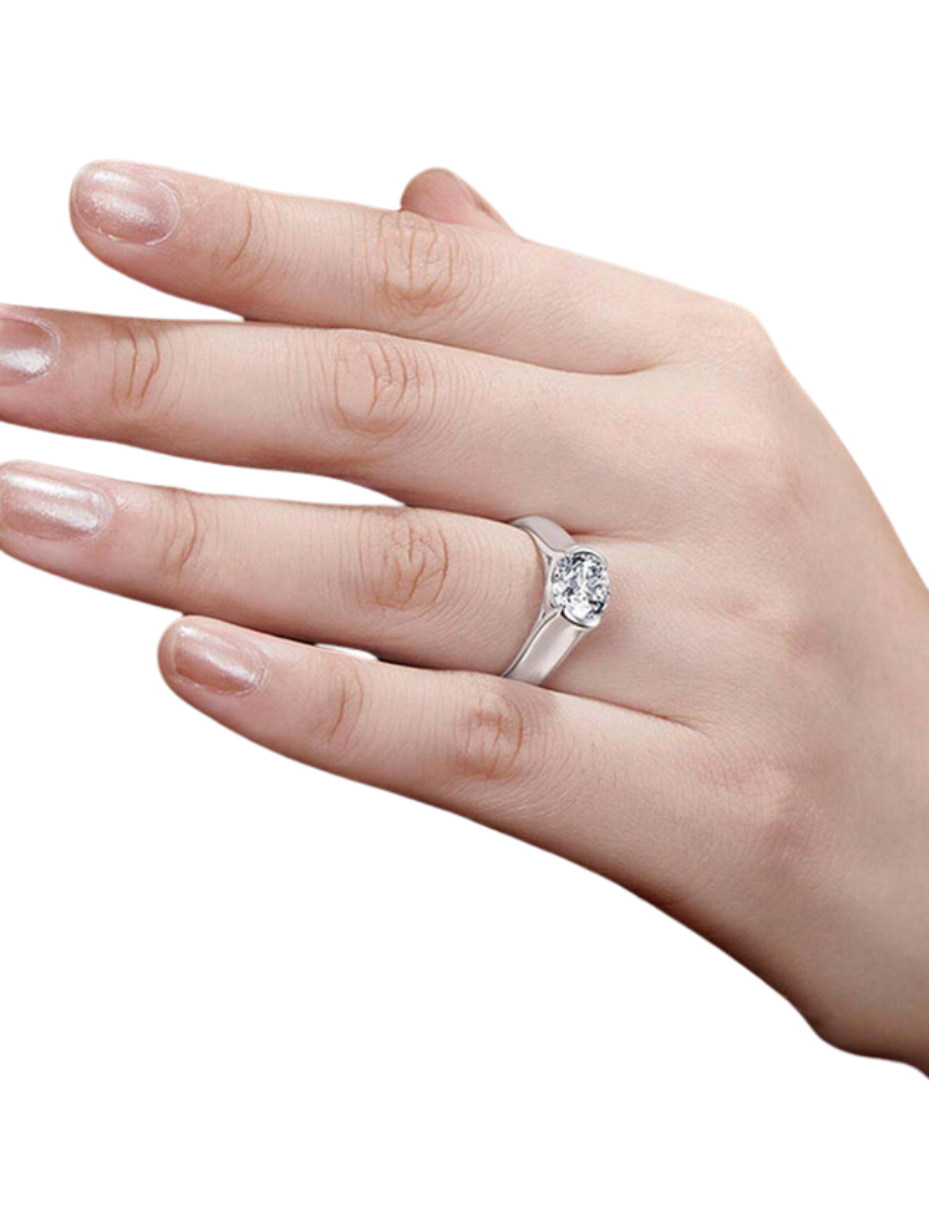 Moissanit Forlovelses Ring | 925 Sterlingsølv, Design med Enkelt Hoved