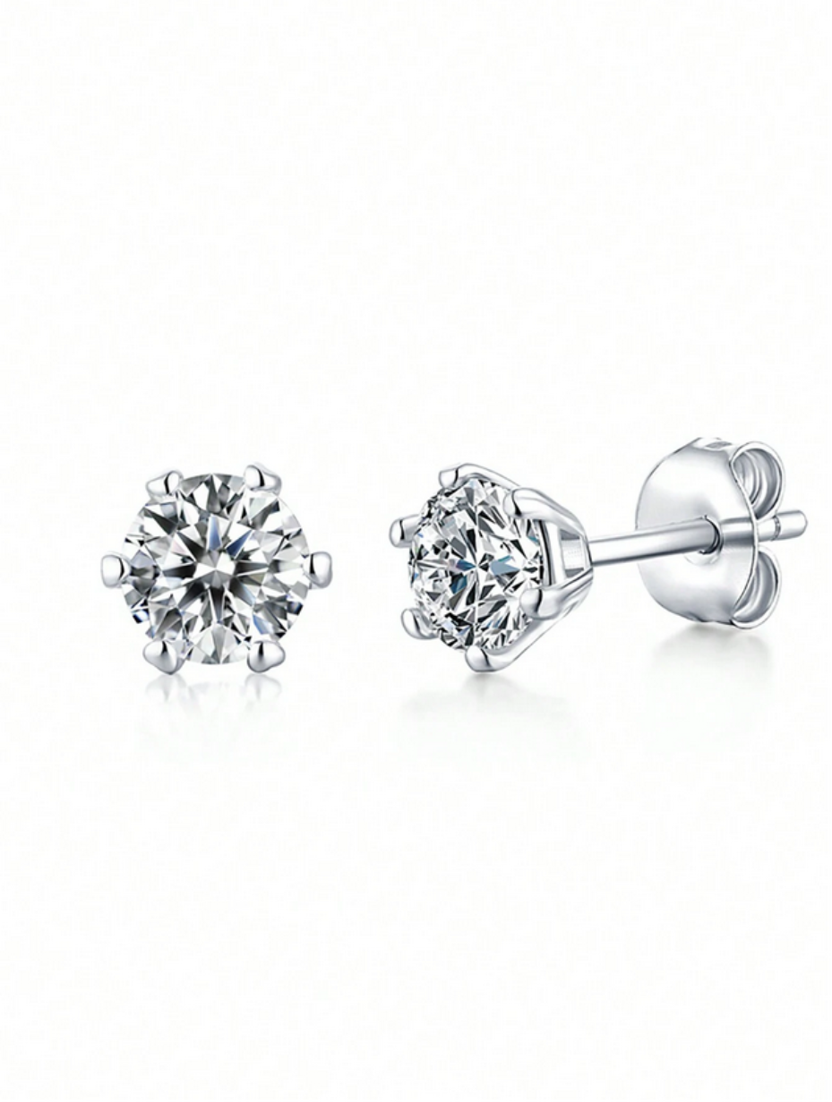 Sterling Silver 6-Claw Moissanite Earrings | Timeless Sparkle