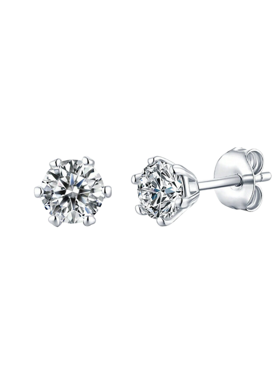 Sterling Silver 6-Claw Moissanite Earrings | Timeless Sparkle