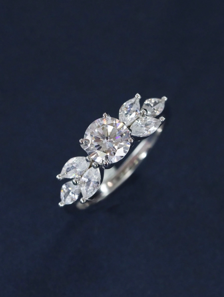 Moissanit Olivenblad Ring | 925 Sterling Sølv, Elegant Design