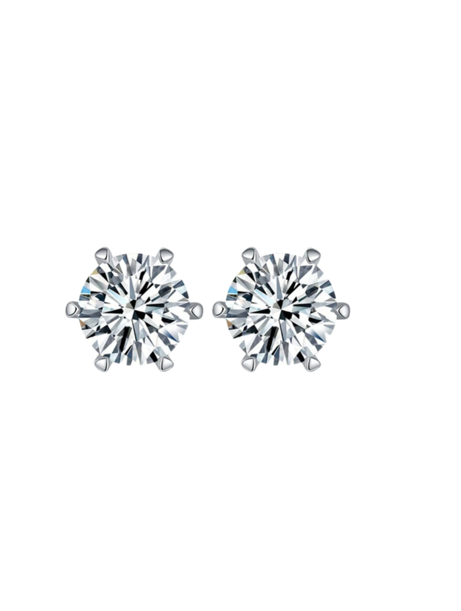 Sterling Silver 6-Claw Moissanite Earrings | Timeless Sparkle