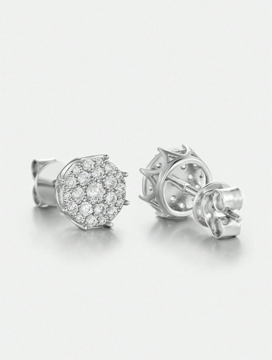 Silver Polygonal Moissanite Earrings | Versatile Design