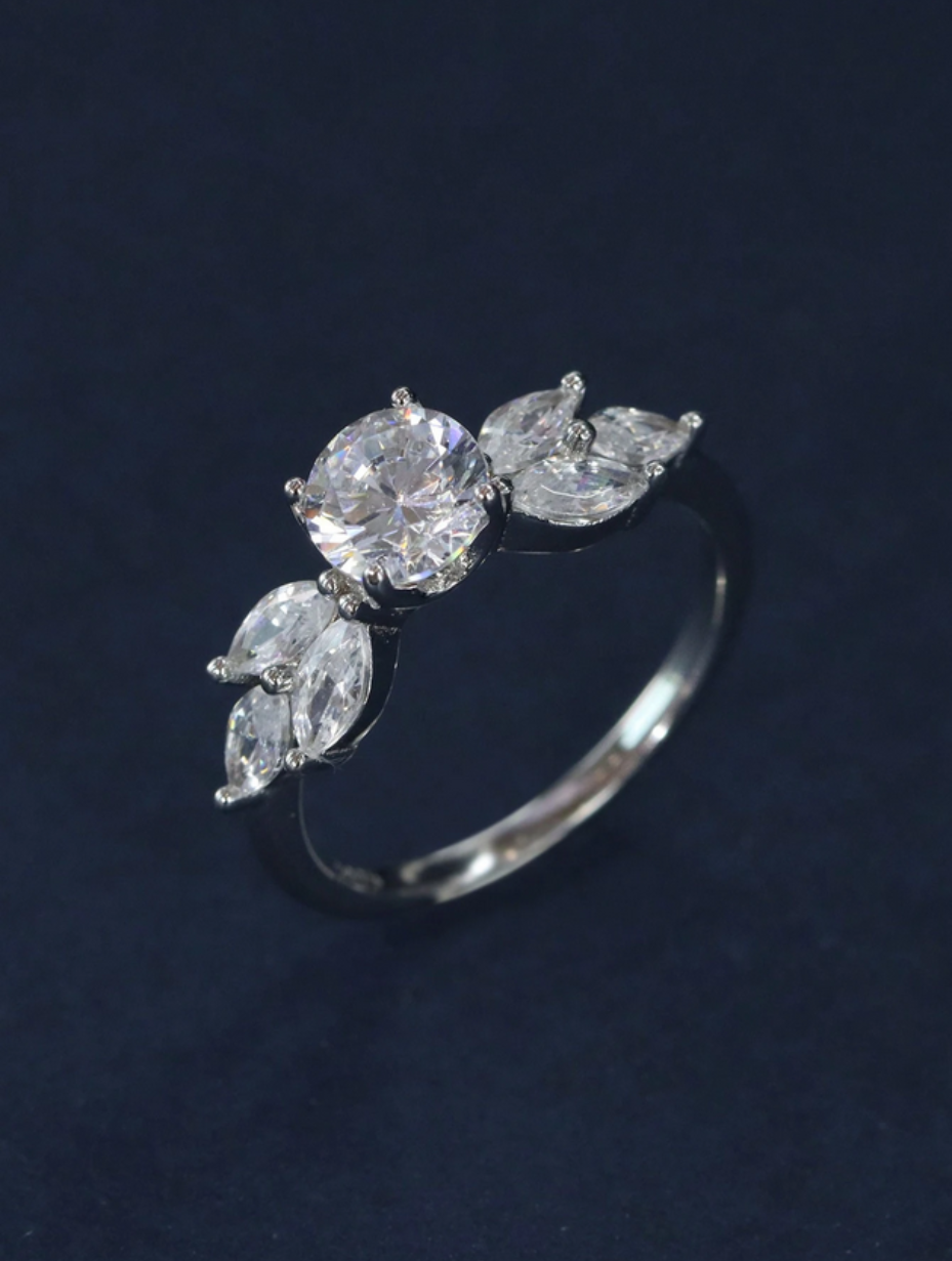 Moissanit Olivenblad Ring | 925 Sterling Sølv, Elegant Design