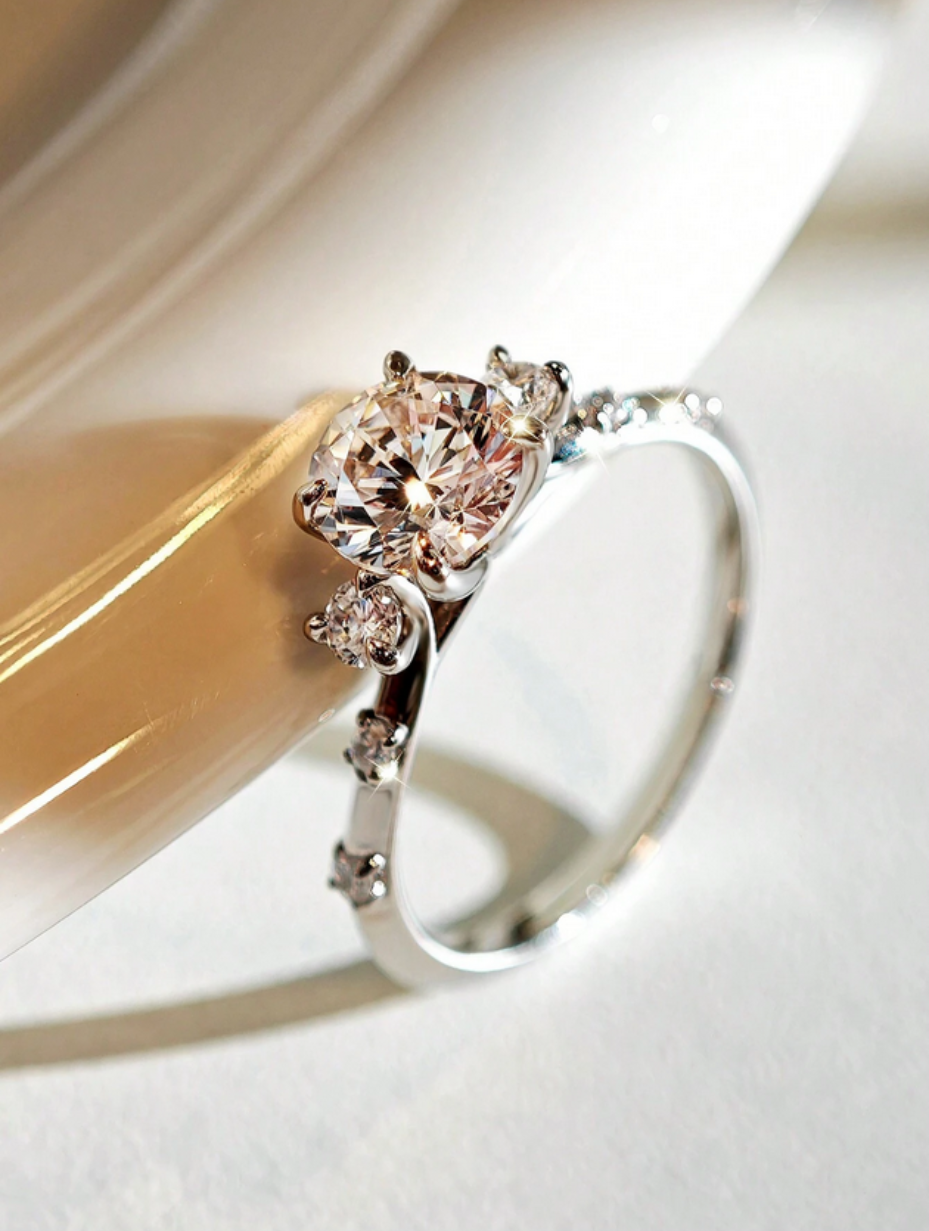 Moissanit Forlovelses Ring | 925 Sterlingsølv, Klassisk Rund Slibning