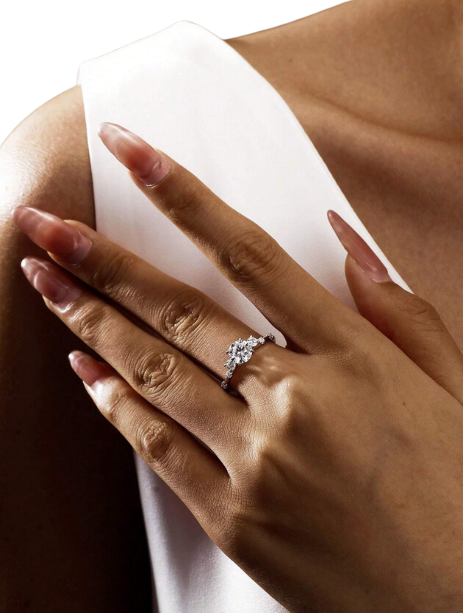 Moissanit Forlovelses Ring | 925 Sterlingsølv, Klassisk Rund Slibning