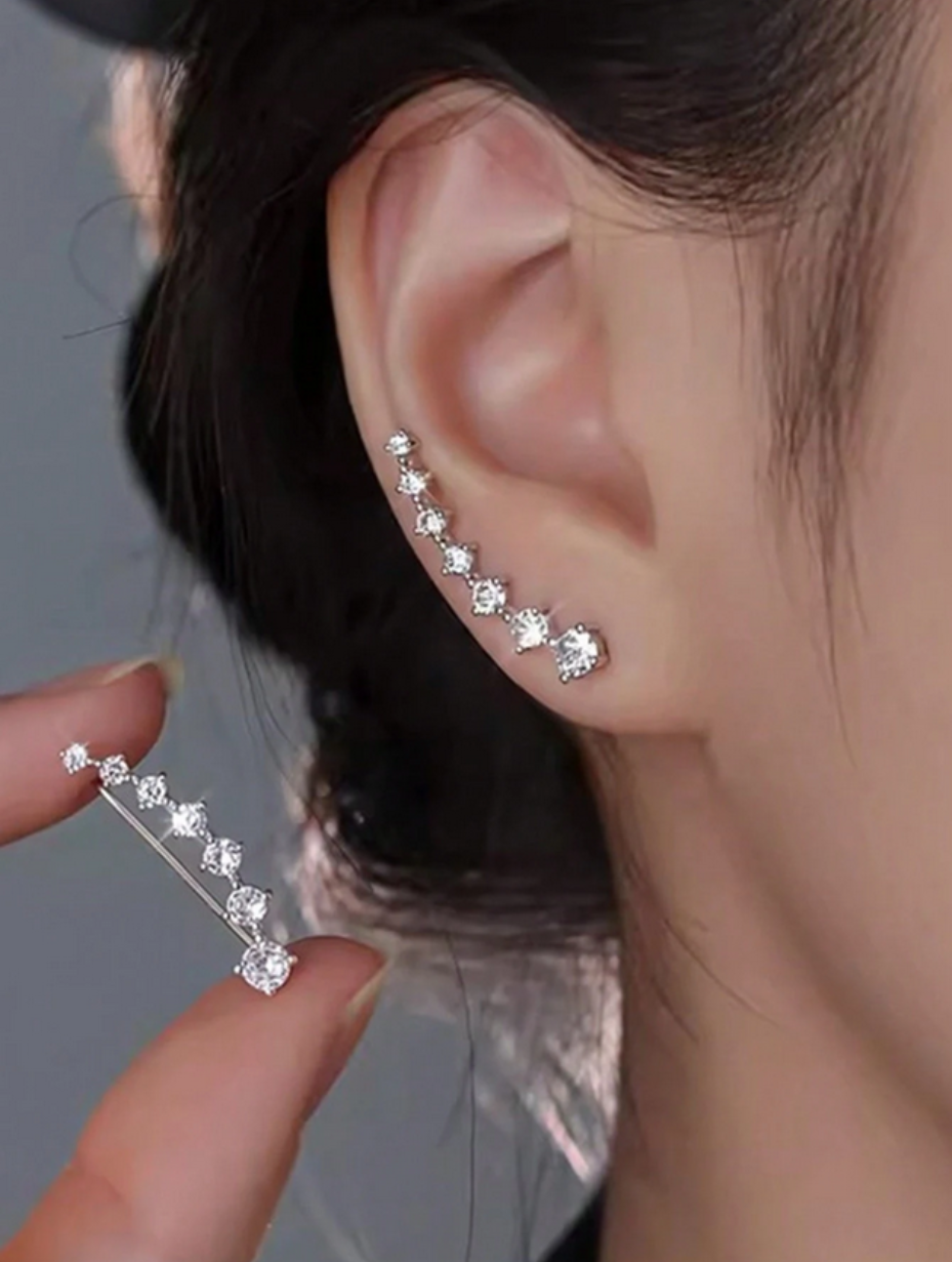 Moissanite-række Diamantøreringe | Sterling Sølv Glans