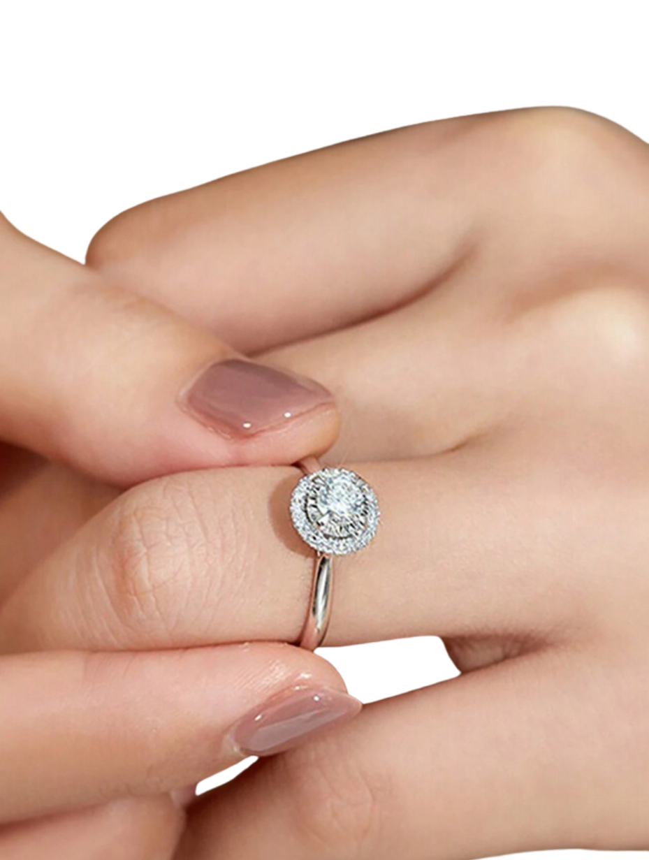 Elegant Funklende Moissanit Solsikkehalo-Ring | Gave til Kvinder i 925 Sterlingsølv