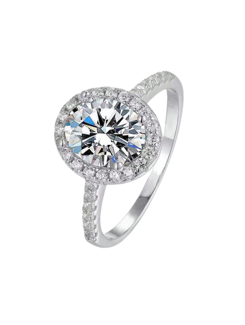 Oval Moissanit Halo Ring | S925 Sterling Sølv