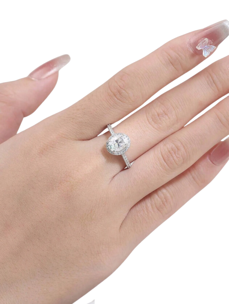 Oval Moissanit Halo Ring | S925 Sterling Sølv