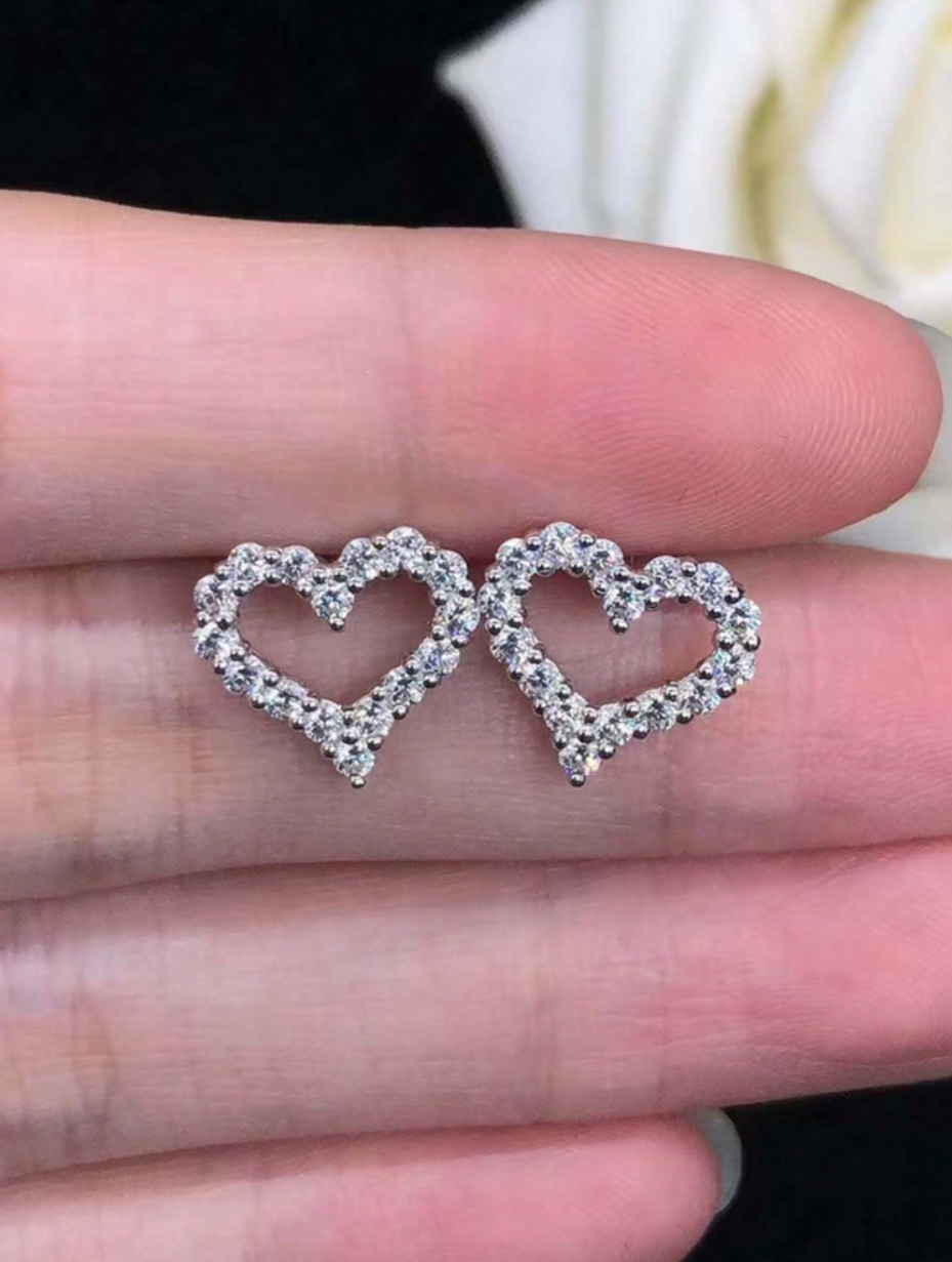 Moissanite Heart-Shaped Earrings | S925 Sterling Silver