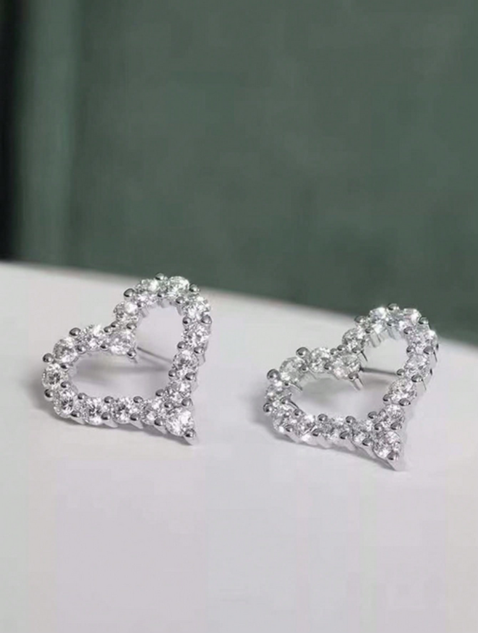 Moissanite Heart-Shaped Earrings | S925 Sterling Silver