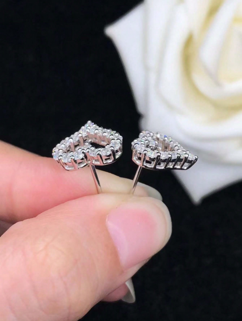 Moissanite Heart-Shaped Earrings | S925 Sterling Silver