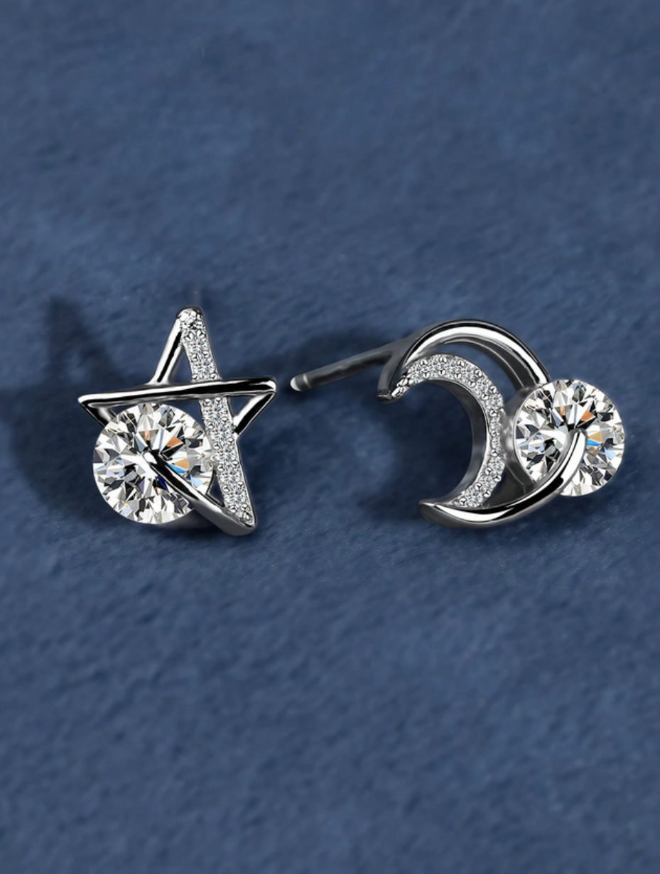 Star & Moon Moissanite Earrings | S925 Sterling Silver