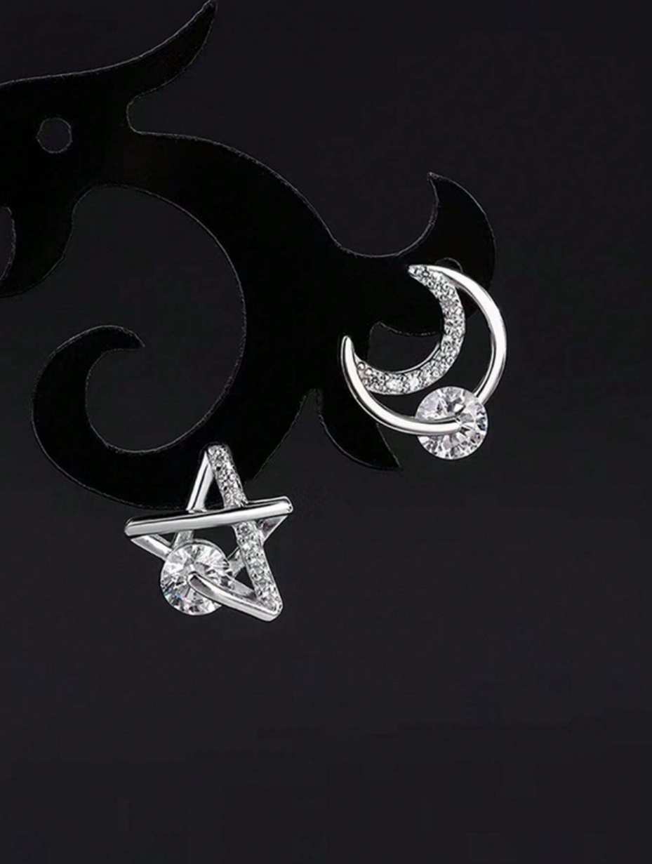 Star & Moon Moissanite Earrings | S925 Sterling Silver