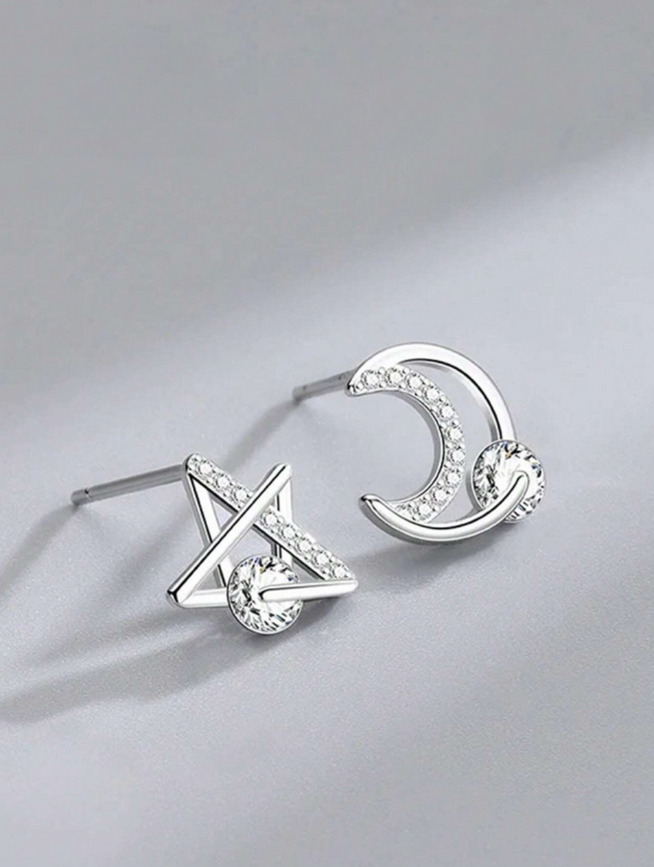 Star & Moon Moissanite Earrings | S925 Sterling Silver