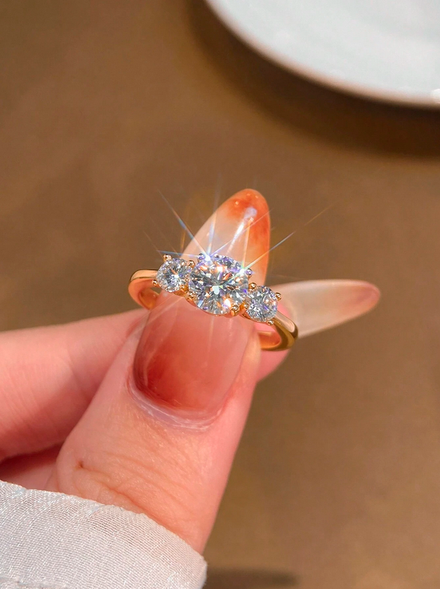 Sterling Silver Moissanite Triple Diamond Ring | Timeless Style