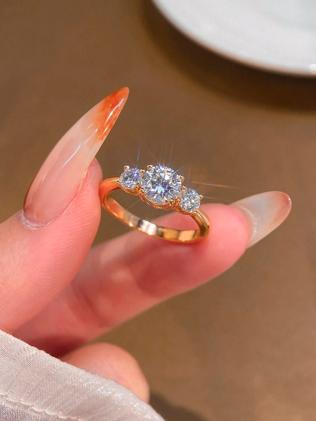 Sterling Silver Moissanite Triple Diamond Ring | Timeless Style