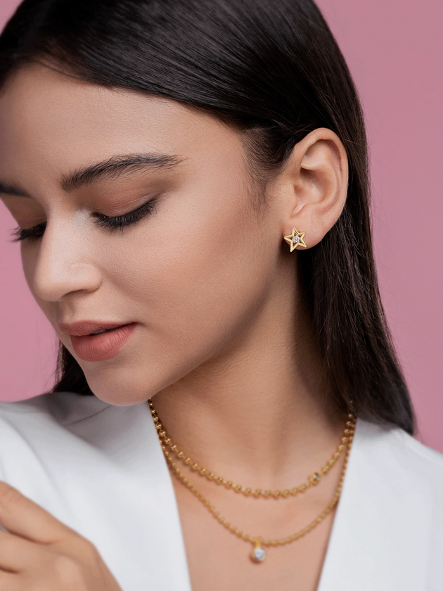 Moissanite Star Stud Earrings | 18K Gold Elegance