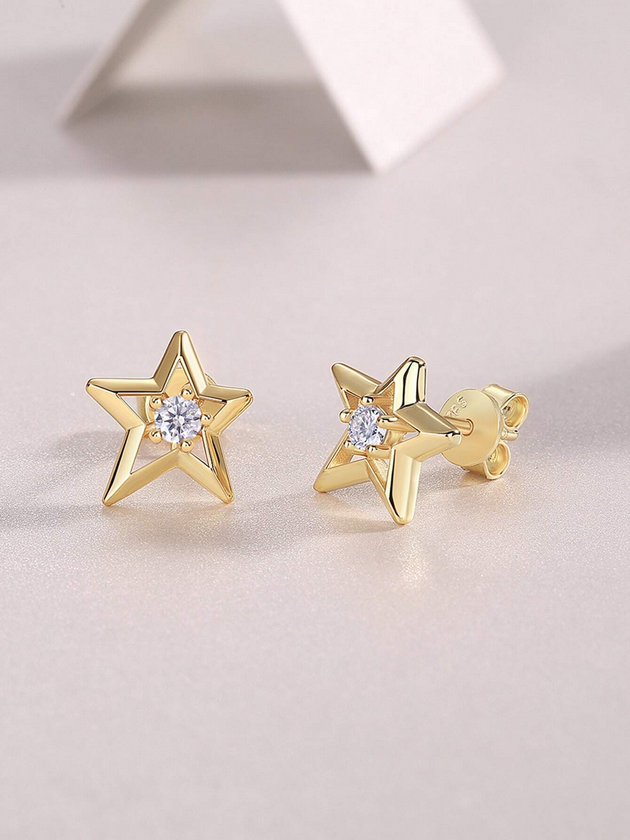 Moissanite Star Stud Earrings | 18K Gold Elegance