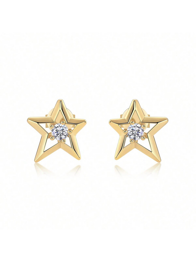Moissanite Star Stud Earrings | 18K Gold Elegance