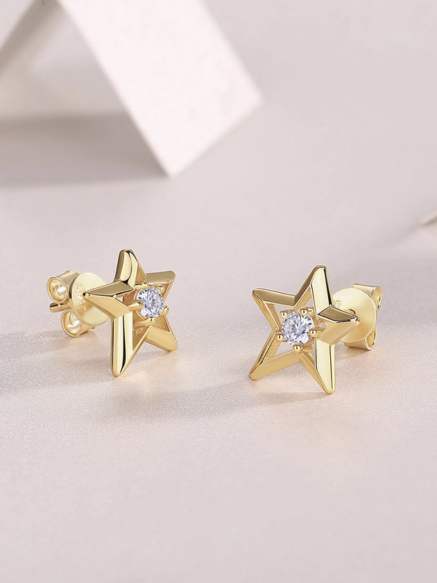 Moissanite Star Stud Earrings | 18K Gold Elegance