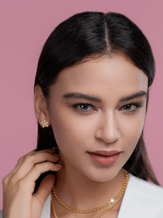 Moissanite Star Stud Earrings | 18K Gold Elegance