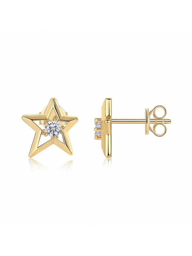 Moissanite Star Stud Earrings | 18K Gold Elegance