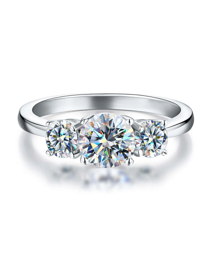 Sterling Silver Moissanite Triple Diamond Ring | Timeless Style