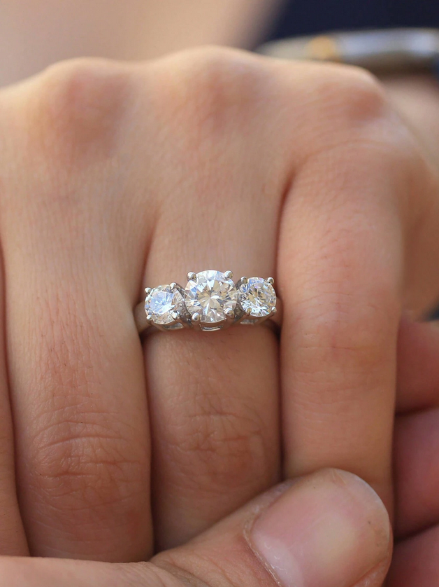 Sterling Silver Moissanite Triple Diamond Ring | Timeless Style