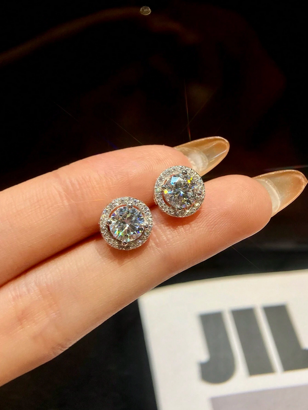 S925 Sterling Silver Moissanite Round Stud Earrings | Timeless Luxury