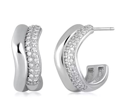 Sølv C-formede Zirkonia Creoler til Kvinder | Klassisk & Elegant