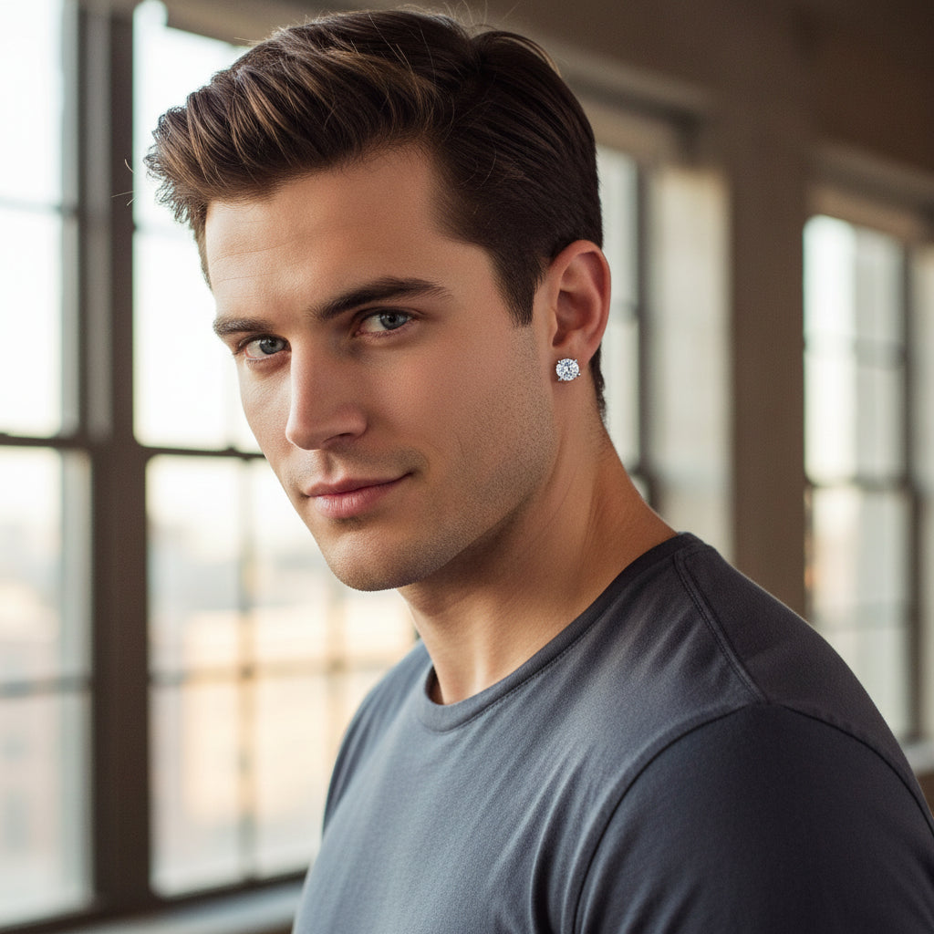 Klassiske Zirkonia Ørestikker – 6 mm (Sølv/Sort/Guld)