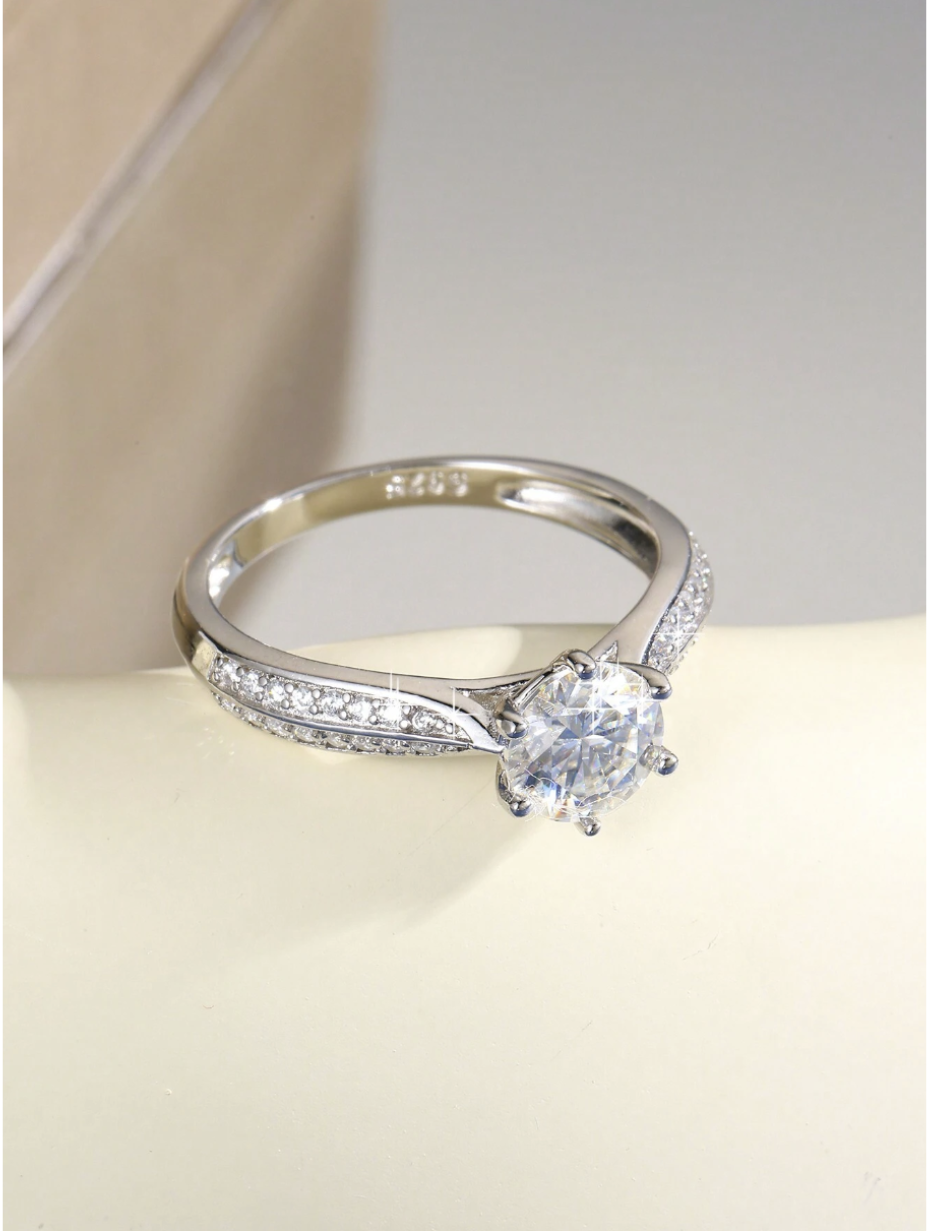 S925 Sterling Silver Lab-Grown Moissanite Ring | D Color Halo Ring