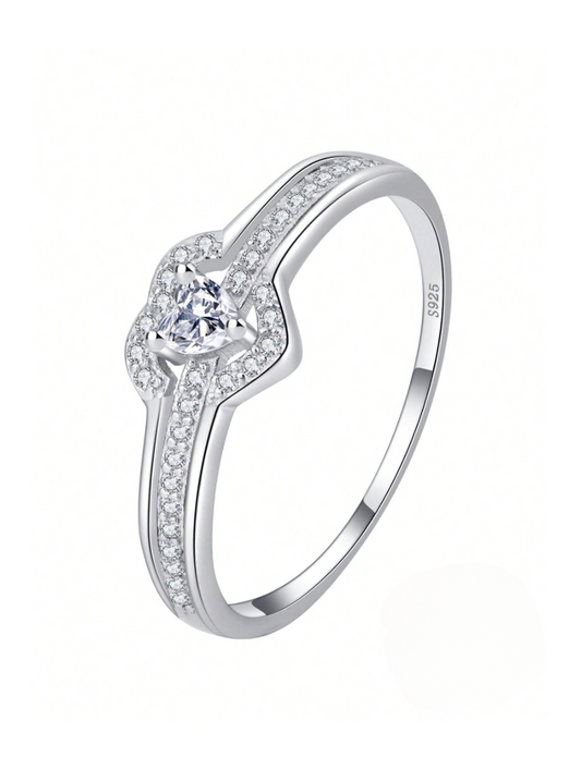 Heart-Shaped Moissanite Halo Ring | Platinum Plated 925 Silver Luxury Jewelry