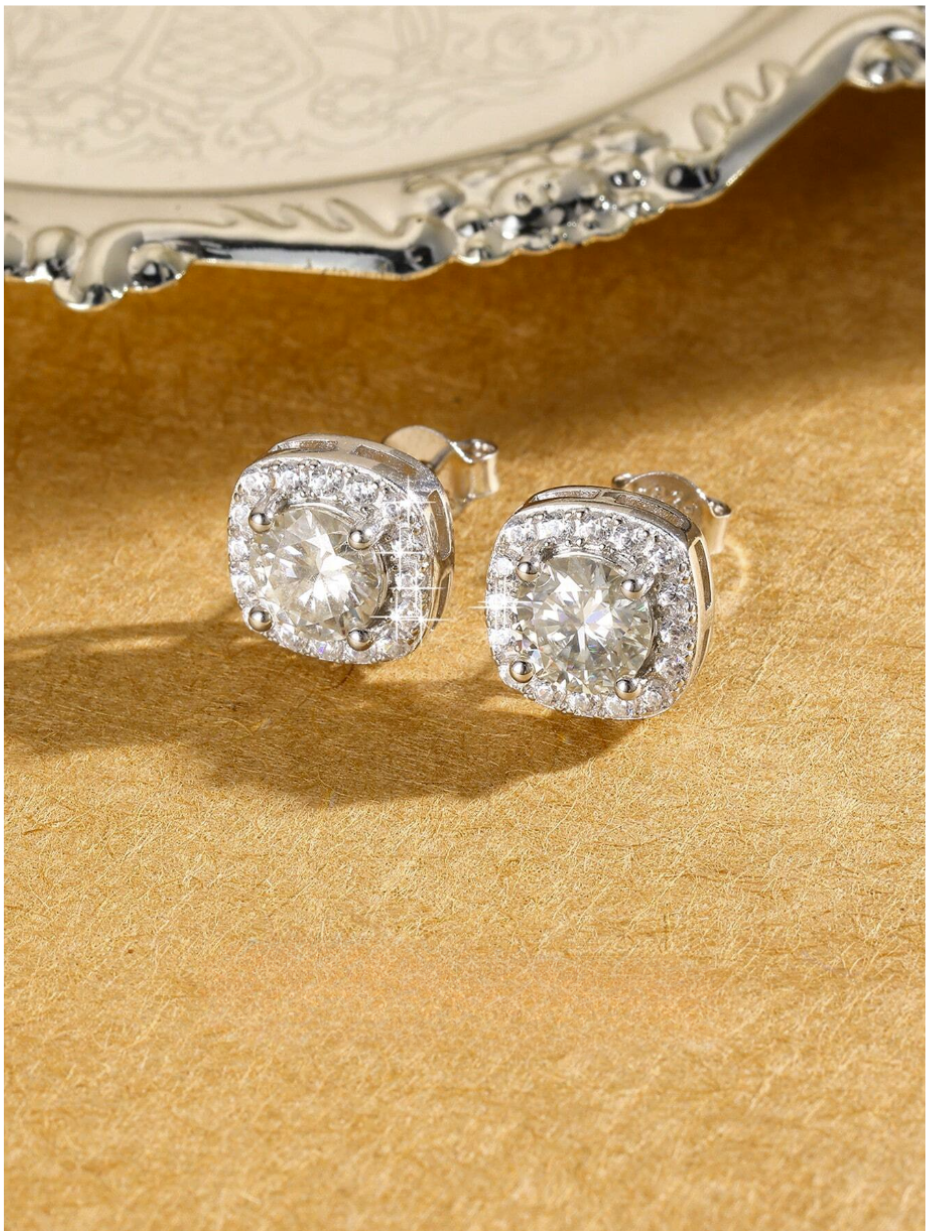 Elegant S925 Sterling Silver | 1ct/2ct Moissanite Stud Earrings